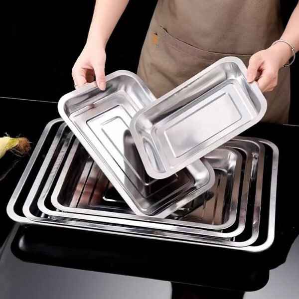 PAD NAMPAN BAKE PERSEGI / NAMPAN STAINLESS STEEL / BAKI / BAKING TRAY / BAKI PRASMANAN STAINLESS / NAMPAN PENIRIS MINYAK / NAMPAN BAKI SAJI TATAKAN / NAMPAN PERSEGI ISI 4 SET