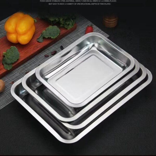 PAD NAMPAN BAKE PERSEGI / NAMPAN STAINLESS STEEL / BAKI / BAKING TRAY / BAKI PRASMANAN STAINLESS / NAMPAN PENIRIS MINYAK / NAMPAN BAKI SAJI TATAKAN / NAMPAN PERSEGI ISI 4 SET - Gambar 2