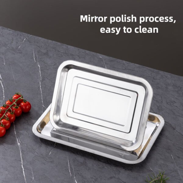PAD NAMPAN BAKE PERSEGI / NAMPAN STAINLESS STEEL / BAKI / BAKING TRAY / BAKI PRASMANAN STAINLESS / NAMPAN PENIRIS MINYAK / NAMPAN BAKI SAJI TATAKAN / NAMPAN PERSEGI ISI 4 SET - Gambar 4