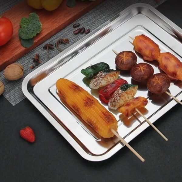 PAD NAMPAN BAKE PERSEGI / NAMPAN STAINLESS STEEL / BAKI / BAKING TRAY / BAKI PRASMANAN STAINLESS / NAMPAN PENIRIS MINYAK / NAMPAN BAKI SAJI TATAKAN / NAMPAN PERSEGI ISI 4 SET - Gambar 3